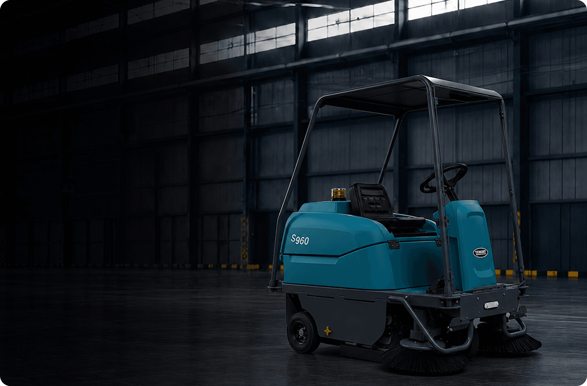 Barredora Tennant S960 en un depósito industrial